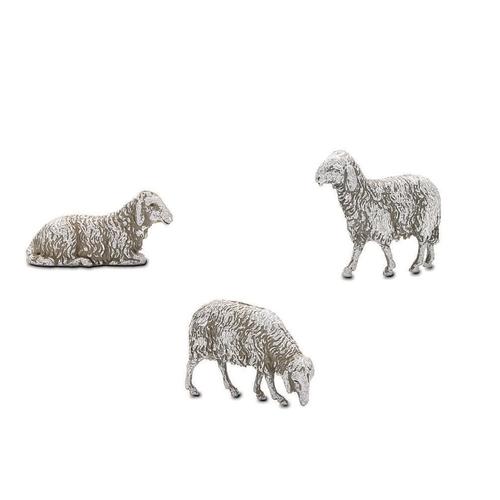 Visuel 1 du produit Set de 3 moutons pour crèche ou village de Noël coloris blanc en PVC - 10 cm