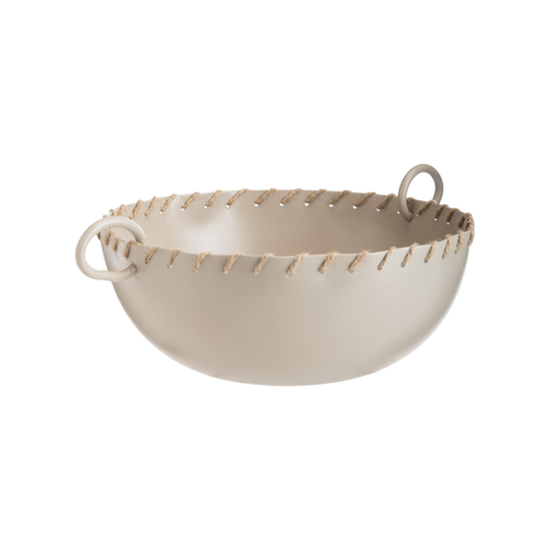 Visuel 1 du produit Coupelle en tôle d’acier doux avec bord tressé beige mat - Ø 21 x H 8 cm