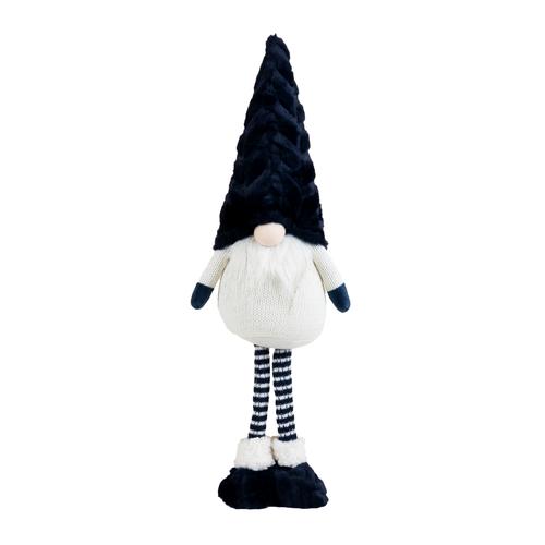 Visuel 1 du produit Peluche décorative de Noël gnome debout bonnet fourrure en polyester coloris bleu et blanc - moyen modèle H 59 cm