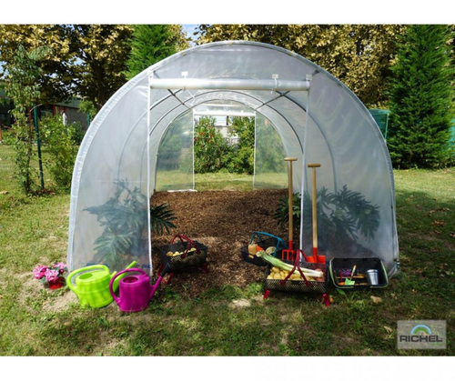 Visuel 1 du produit Serre tunnel pieds droits, 2 portes zippées, SERRES RICHEL - 13.5m²