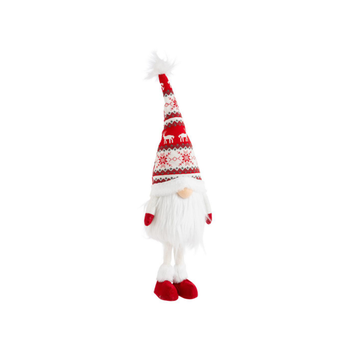 Visuel 1 du produit Gnome rouge et blanc debout avec bonnet tricot petit modèle - 66 cm