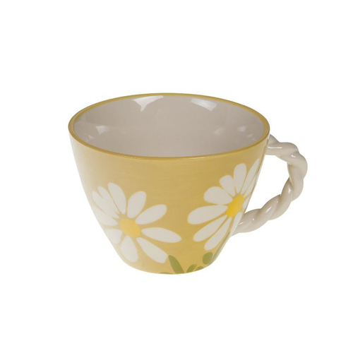 Visuel 1 du produit Tasse à thé en grès jaune à fleurs blanches Daisy - 8,5 x 15 x 11 cm