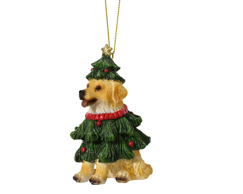 Visuel 1 du produit Chien déguisé en sapin en résine verte à suspendre - 4,5 x 6 x 9 cm