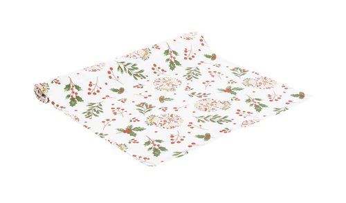 Visuel 1 du produit Chemin de table décor Noël houx coloris vert en coton - 50 x 150 cm