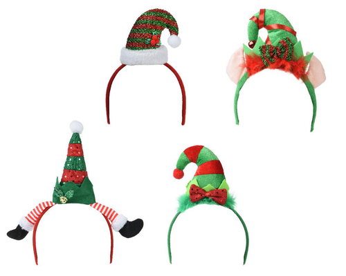 Visuel 1 du produit Serre-tête de Noël avec bonnet à pompon en polyester vert et rouge - 4 x 19 x 25 cm