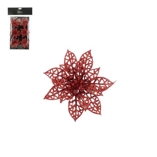 Visuel 1 du produit Ensemble de 6 poinsettias ajourés à clipser en polystyrène rouge - Ø 8 cm
