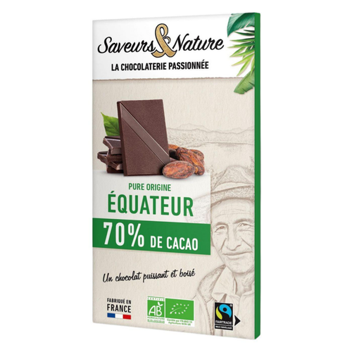 Visuel 1 du produit Chocolat noir 70% Origine équateur bio Saveurs et Nature - 80 g