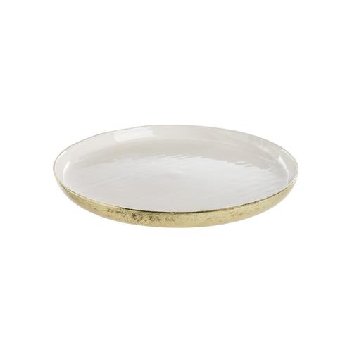Visuel 1 du produit Plateau rond émaillé en aluminium blanc et doré - Ø 30 x H 3 cm