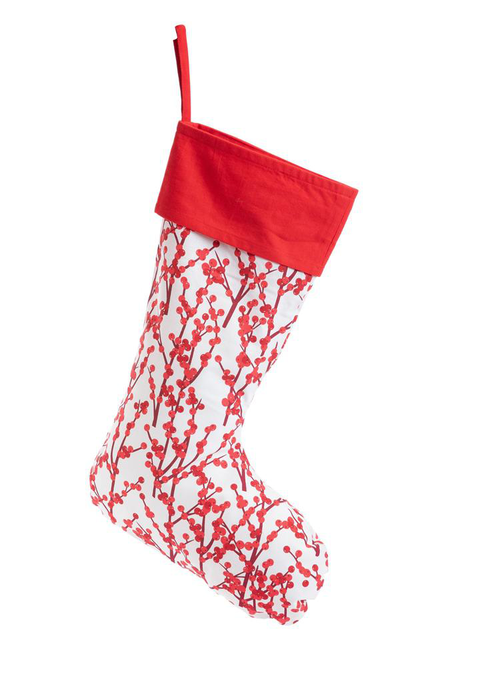 Visuel 1 du produit Chaussette de noël baies coloris rouge en coton - 20 x 52 cm