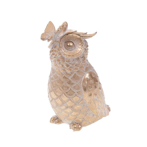 Visuel 1 du produit Chouette enchantée avec papillon en tissu beige doré - 16 x 20 x 10 cm