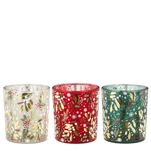 Visuel 1 du produit Porte-bougie en verre à motif houx grand modèle - Ø 7 x H 8 cm