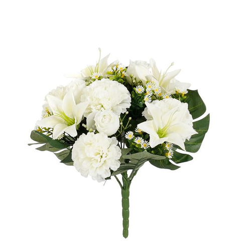 Visuel 1 du produit Bouquet artificiel de Zinnia et Lys crème - Ø 30 x H 34 cm