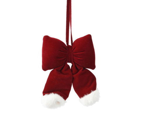 Visuel 1 du produit Grand nœud en velours bordeaux bordé de fourrure blanche - 21 x 4,5 x 26 cm