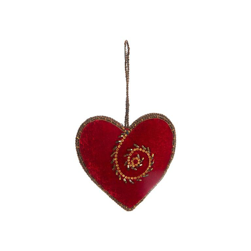 Visuel 1 du produit Décoration à suspendre cœur en velours bordeaux - 9,5 x 16 cm