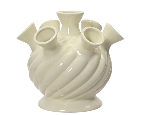 Visuel 1 du produit Vase twisté en porcelaine blanc cassé 7 Fleurs - Ø 18 cm