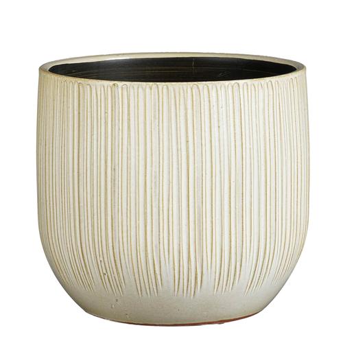Visuel 1 du produit Pot rond cannelé coloris beige en céramique Pablo Mica Decorations - 25 x Ø 29 cm