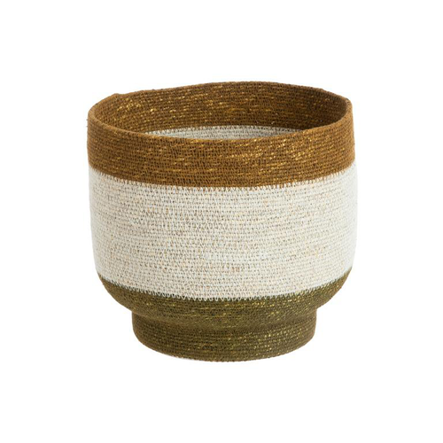 Visuel 1 du produit Panière ronde à base rétrécie en osier blanc bordé de marron - Ø 28 x H 25 cm