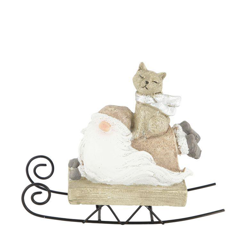 Visuel 1 du produit Père Noël beige en polyrésine sur traineau - 15 x 6 x 12 cm