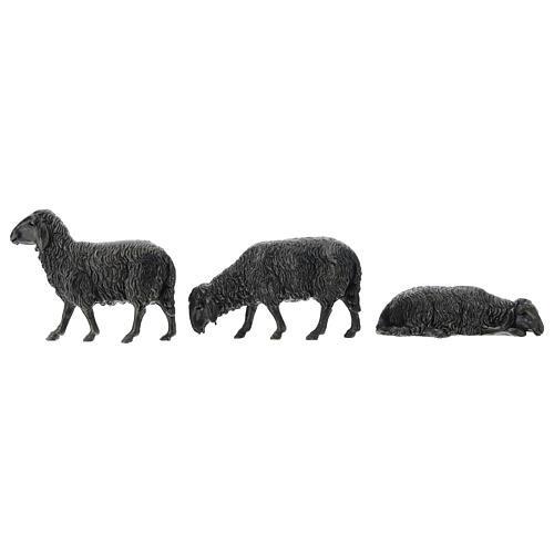 Visuel 1 du produit Set de 3 moutons pour crèche ou village de Noël coloris noir en PVC - 10 cm