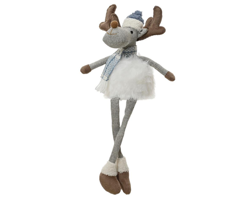 Visuel 1 du produit Cerf en polyester blanc et bleu à longues  jambes pendantes - 22 x 15 x 51 cm