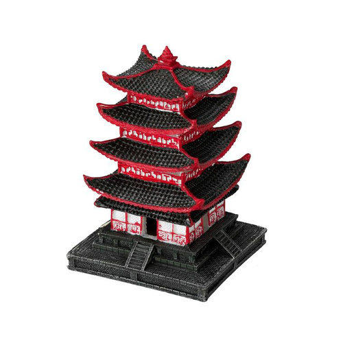Visuel 1 du produit Décor aquarium pagode chinoise rouge taille S - 10 x 10 x 14 cm