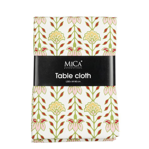 Visuel 1 du produit Nappe en coton recyclé crème à motifs rouges et verts Mica Corina - 250 x 140 cm