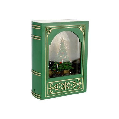 Visuel 1 du produit Livre décoratif vert avec boule à eau à LED blanc chaud - 7 x 17 x 23,5 cm