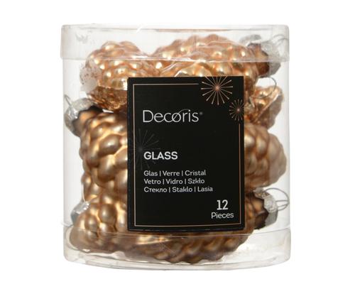 Visuel 1 du produit Boîte de 12 pommes de pin en verre caramel brun - Ø 2,5 x H 6 cm