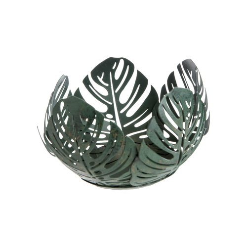 Visuel 1 du produit Photophore en forme de feuilles en métal vert - Ø 10 x H 7,5 cm