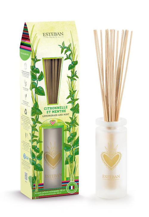Visuel 1 du produit Bouquet parfumé avec sa recharge senteur citronnelle et menthe Esteban - 100 ml