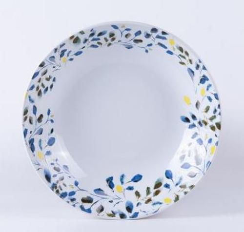 Visuel 1 du produit Assiette calotte en grès à motif végétal bleu et vert Althéa - Ø 19 cm