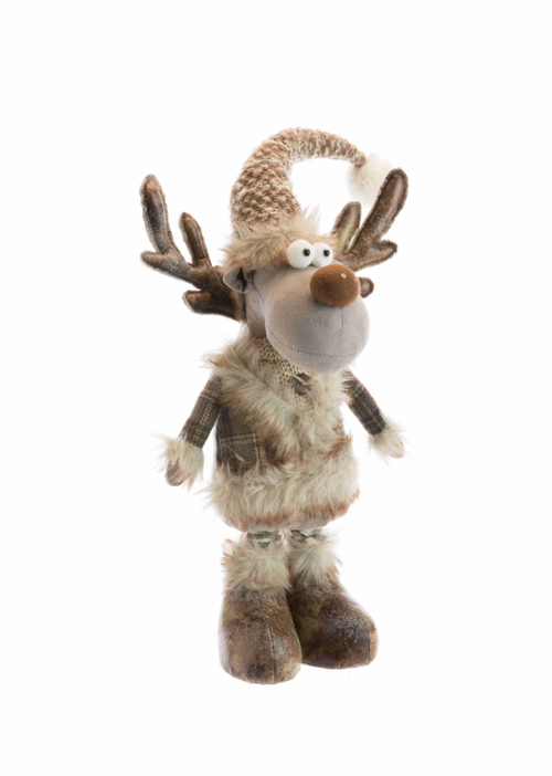 Visuel 1 du produit Renne fille télescopique en tissu avec manteau chiné gris et brun - 20 x 15 x 60-70 cm