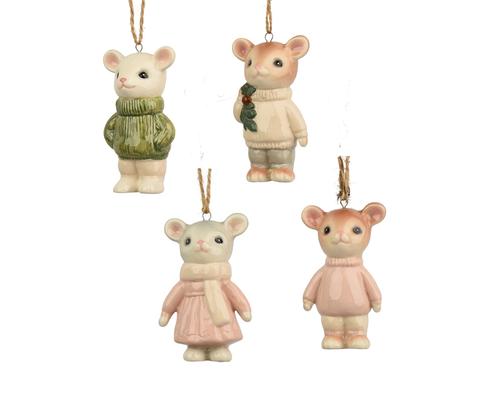 Visuel 1 du produit Souris habillée à suspendre en porcelaine - 4,5 x 3,5 x 8,5 cm