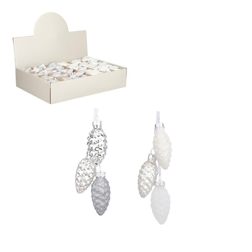 Visuel 1 du produit Décoration à suspendre 3 pommes de pin argent - Ø 3 x H 6 cm