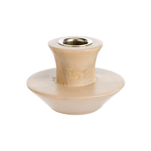 Visuel 1 du produit Bougeoir toupie en bois de manguier blanchi - Ø 9 x H 6 cm