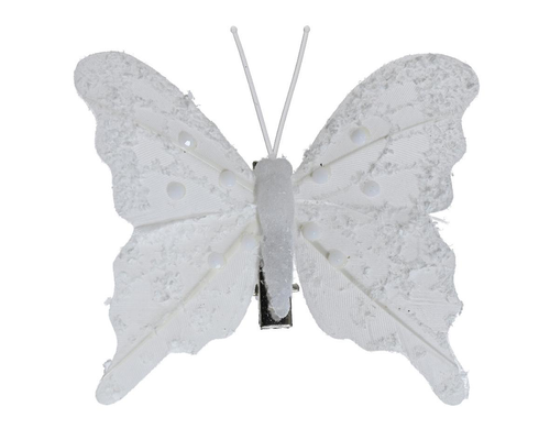 Visuel 1 du produit Papillon blanc à plumes avec perles sur clip - 8 x 6 cm