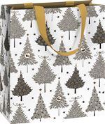 Visuel 1 du produit Sac à cadeaux blanc avec sapins argent moyen modèle Pictura