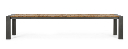 Visuel 2 du produit Table avec allonges Capucine coloris bois en aluminium et teck - 253/319/384 x 110 cm