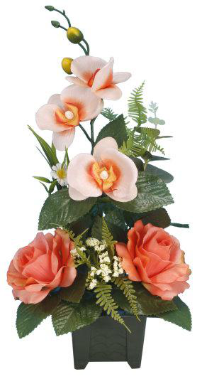 Visuel 1 du produit Pot avec gerbe de fleurs artificielles Orchidée et rose Riviera