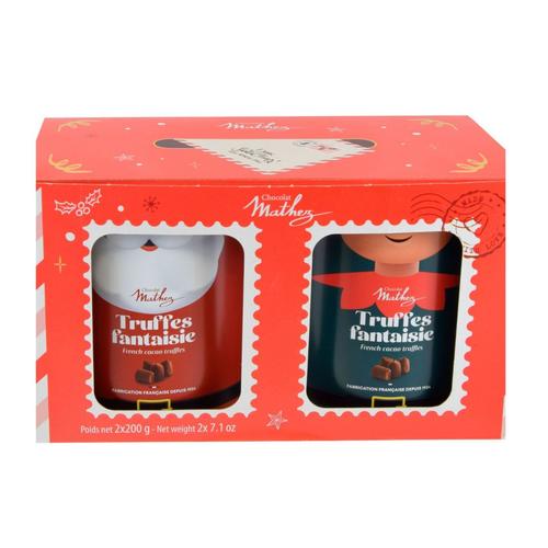 Visuel 1 du produit Coffret de truffes nature et truffes au caramel bio en boîtes métal Mathez - 400 g