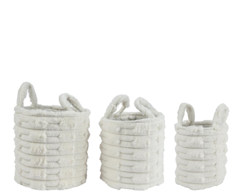 Visuel 1 du produit Panier rond en polyester blanc cassé avec poignées - Ø 20 x 25 cm