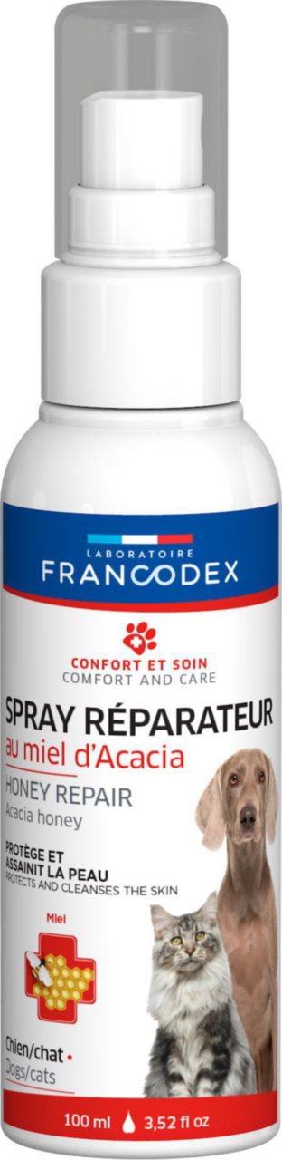 Visuel 1 du produit Spray réparateur miel pour chien et chat Francodex – 100 ml