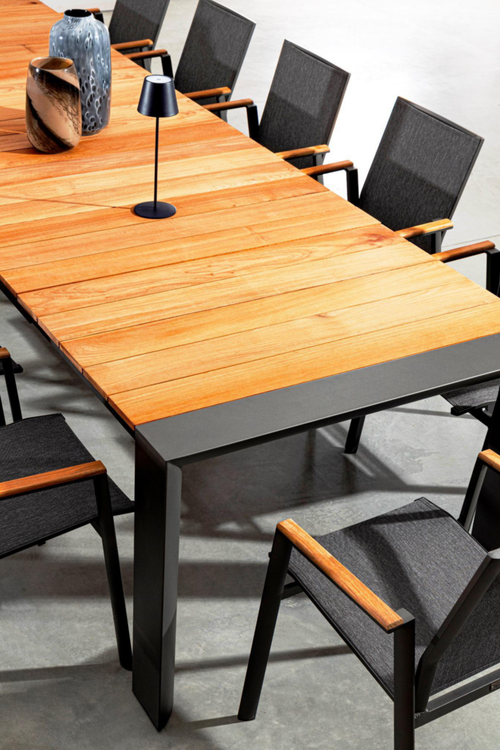 Visuel 13 du produit Table avec allonges Capucine coloris bois en aluminium et teck - 253/319/384 x 110 cm