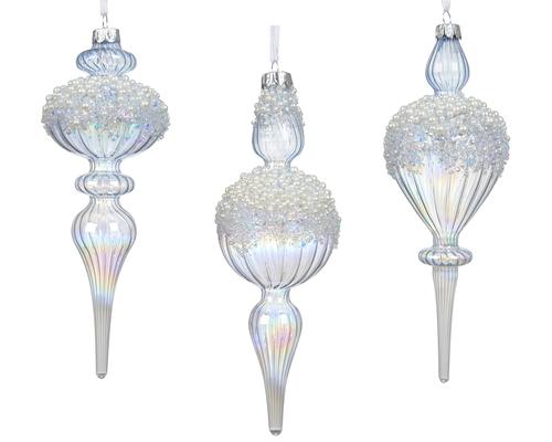 Visuel 1 du produit Ornement long à suspendre en verre irisé multicolore avec perles - Ø 7 x H 20 cm