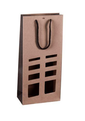 Visuel 1 du produit Sac Elusa en papier kraft certifié FSC® pour 2 bouteilles Cav Service - 9 x 18 x 39 cm