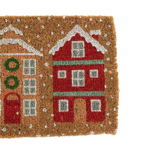 Visuel 2 du produit Paillasson en fibre de coco motif maisons sous la neige - 72 x 40 cm
