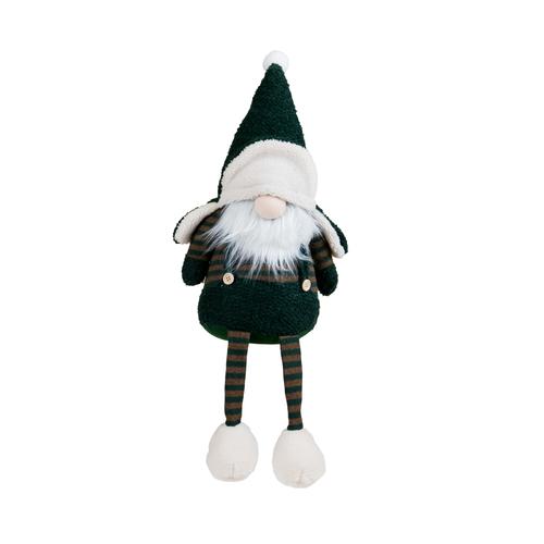 Visuel 1 du produit Peluche décorative de Noël gnome chapka jambes flexibles en polyester coloris vert et blanc - H 66 cm