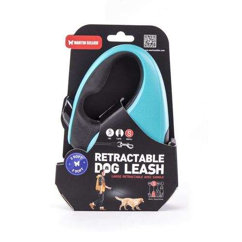 Visuel 1 du produit Laisse rétractable 2 Soft sangle coloris noir et turquoise - S