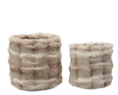 Visuel 1 du produit Panier rond en fausse fourrure brun mêlé petit modèle - Ø 25 x H 25 cm