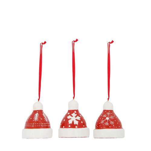 Visuel 1 du produit Décoration à suspendre chapeau en papier mâché rouge et blanc - 5 x 5 x 8 cm